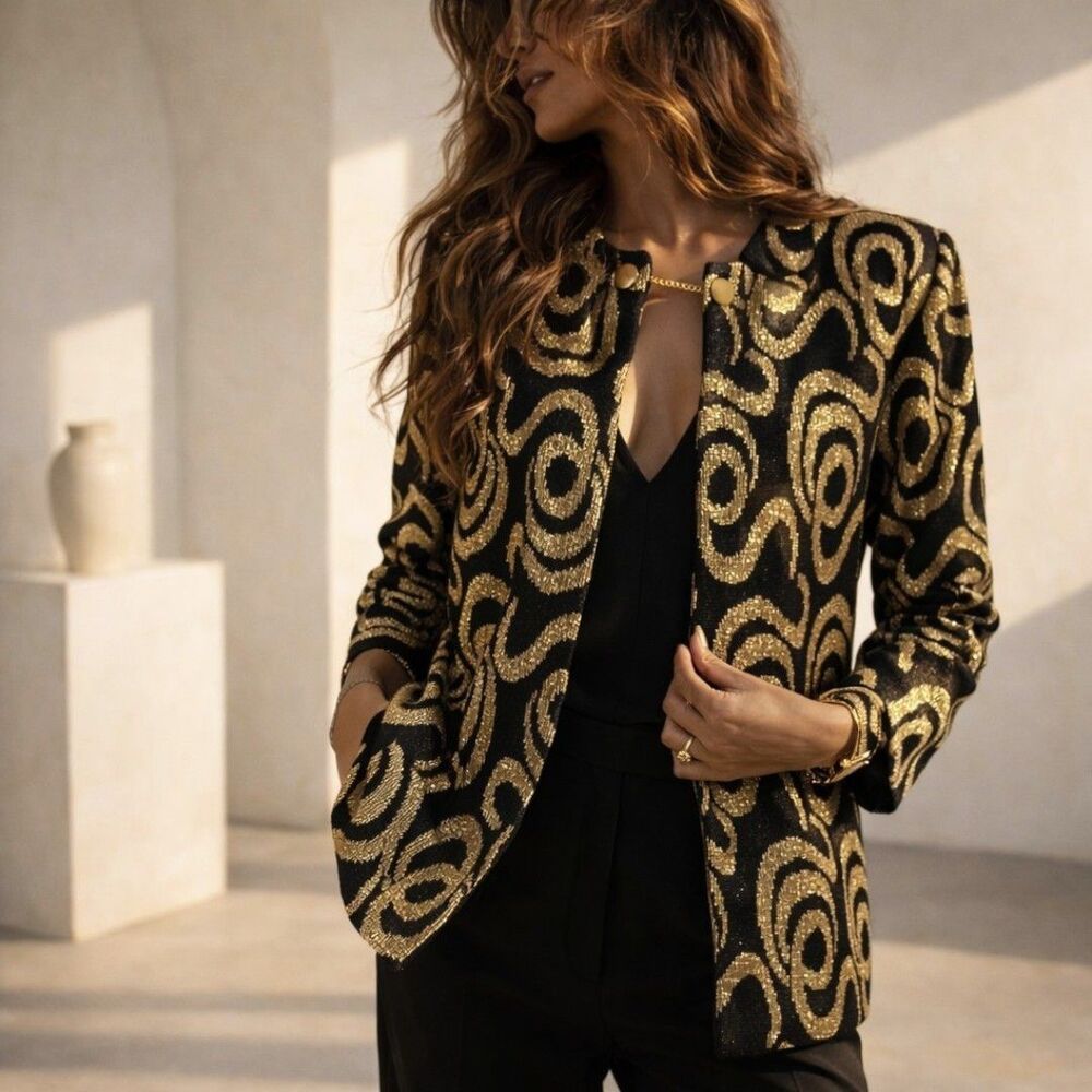 Y2K Glam 12 Whimsigoth Charleston Rags Gold Swirl Metallic Jacket USA Editorial